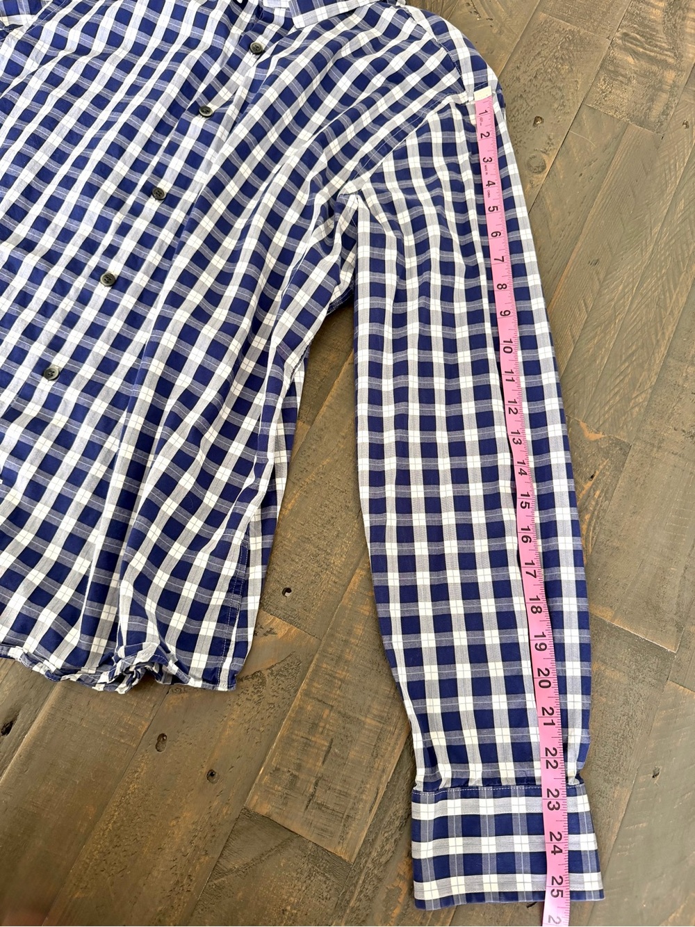 Express Men's Fitted Long Sleeve Button Up Shirt Blue White Gingham Plaid M - Picture 9 of 9